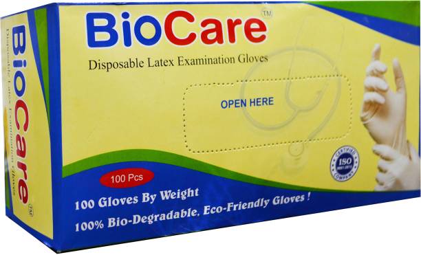 Biocare Disposable Latex Examination Gloves - Large (Box of 100) Latex Examination Gloves