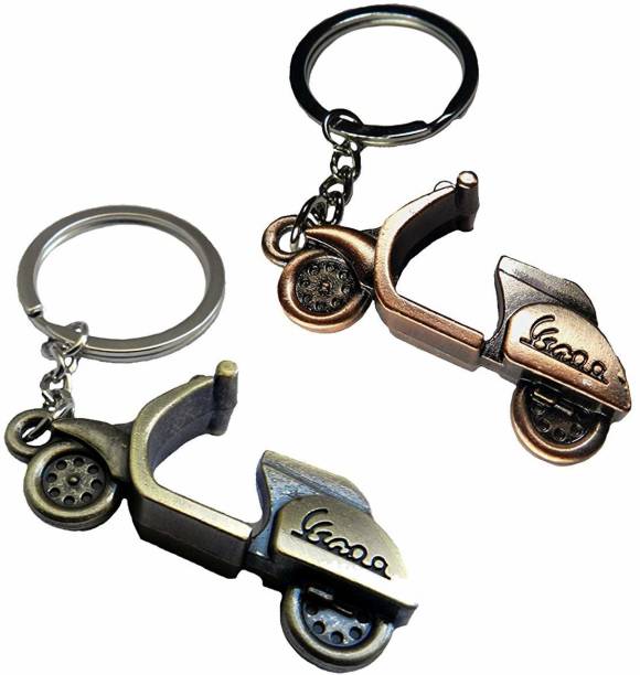 kd collections Vespa Model Scooter Key Chain Metal Keychain Copper and Golden Colour Combo Pack Key Chain