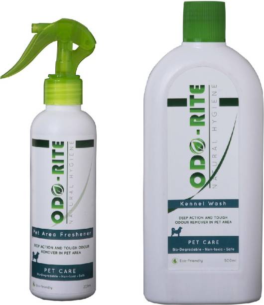Odo-Rite Combo Pack [Kennel Wash/Pet Floor Cleaner -500ml + Pet Area Freshener (Odour Remover)-200ml] Pet Cage Cleaner