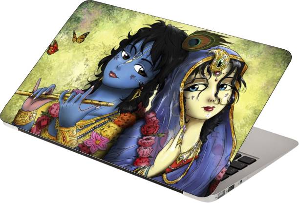 Finest Printed on Imported Vinyl, Premium Quality, HD, UV Printed, Bubble Free, Scratchproof, Washable, Easy to Install Laptop Skin/Sticker/Vinyl/Cover for 13.1, 13.3, 14.1, 14.4, 15.1, 15.6 inches (Cute Radha Krishna) Vinyl Laptop Decal 15.6