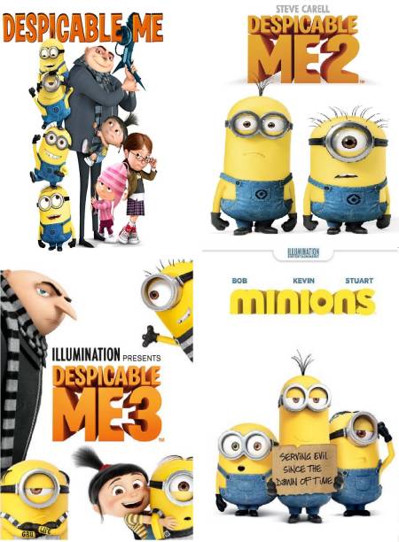 Despicable Me , Despicable Me 2 , Despicable Me 3 , Minions ( catoon movies ) all 4 full movies in Hindi HD print it's durn data DVD play only in computer or laptop it's not original without poster
