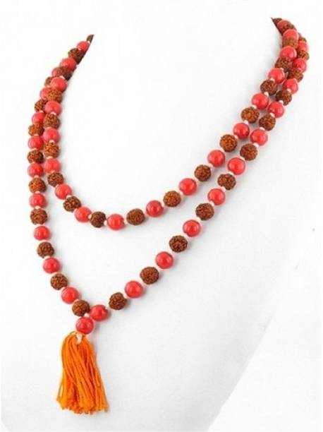 Jaipur Gesmtone Coral Rudraksh Mala Coral Stone Chain