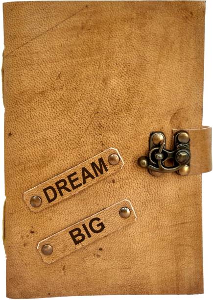 Rjkart Dream Big Embossed On Leather Cover Handmade Paper Diary with Lock For Office , Gift , Stationary , Notes , Travel Journal ETC. A5 Diary unruled 200 Pages