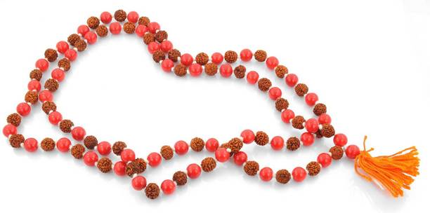 Jaipur Gesmtone Rudraksh Mala With natural rudraksh Beads , Coral Wood Chain