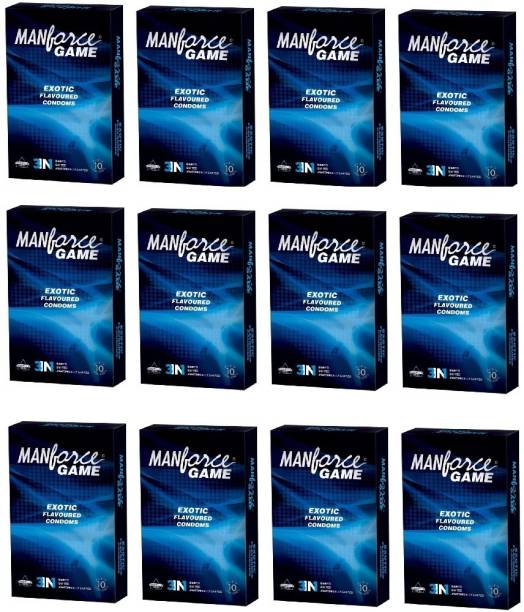 MANFORCE GAME 3-In-1 Ribbed-Dotted-Contoured-Exotic flavoured Condoms Combo packets(Set of 12, 120S) Condom (120S) Condom