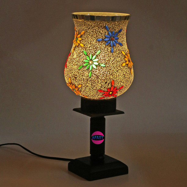 2 Lot of Ceramic Solar Table Lamp w// 7-Color Changing LED Light