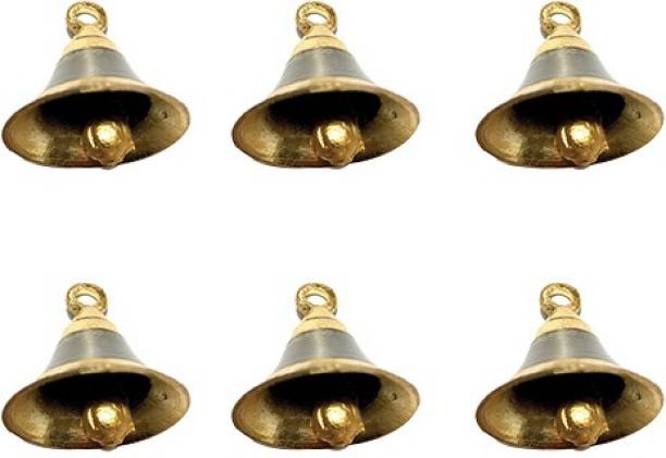 UAPAN Brass Pooja Hanging Bell with J Hook - 1.5 Inch ( 6 Pieces) Brass Pooja Bell