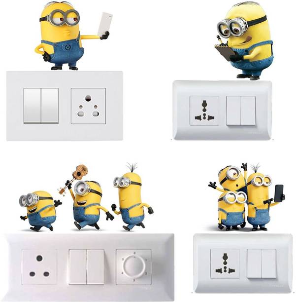 AH Decals Minions Switch Board Sticker Medium Minions Cartoon Wall Sticker 3D Cute Beautiful Stickers for Kids Living Bed Room (Multicolor 5)