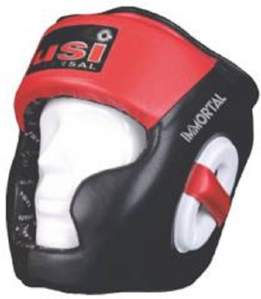 usi Immortal Leather Full Face Boxing Head Guard in Black & Red Boxing Head Guard