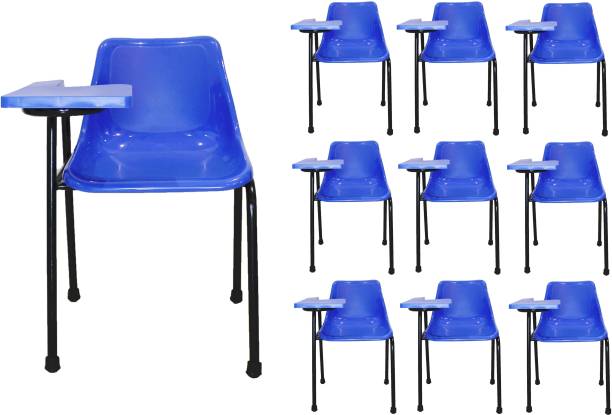 Finch Fox Student Chair & Glossy Seat & Writing Pad, Heavy Pipe, Anti Skid Buffer in Glossy Royal Blue Color (Set of 10) NA Study Arm Chair