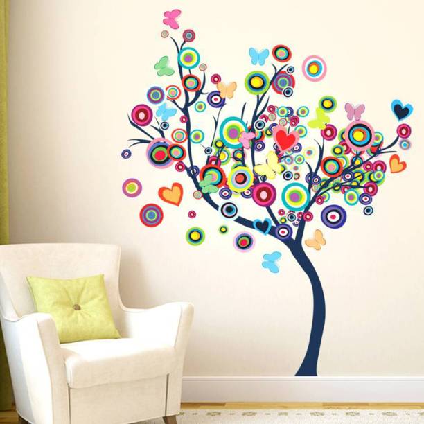 Flipkart SmartBuy Wall Stickers Colorful Tree with Circular Leaves & Butterflies Extra Large Self Adhesive Sticker