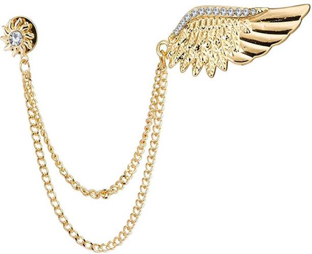 Om Jewells Indo Western Wings Lapel Pin Brooch with Hanging Chain Brooch