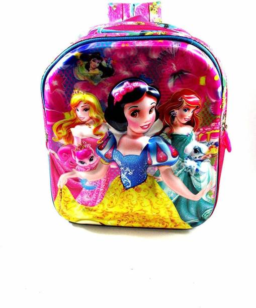 Priceless Deals 5D Embossed Disney Princess Cartoon Printed School Bags for Kids up to Nursery Class (14 inches) Waterproof School Bag