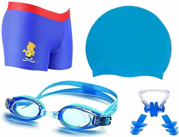 THE MORNING PLAY Swimming Costume for Kids Boys 8 To 11 Years Swimming Trunk 1 Anti Fog Goggles Cap BLUE Swimming Kit