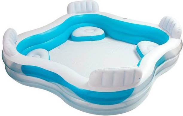 indmart INFLATABLE SWIM CENTER FAMILY POOL FOUR CORNER SEAT (blue and white) Portable Pool