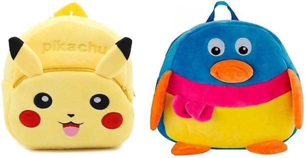 3G Collections Pikachu And Penguin Combo Teddy Bear Soft Toy Kids Plush Bag Waterproof School Bag