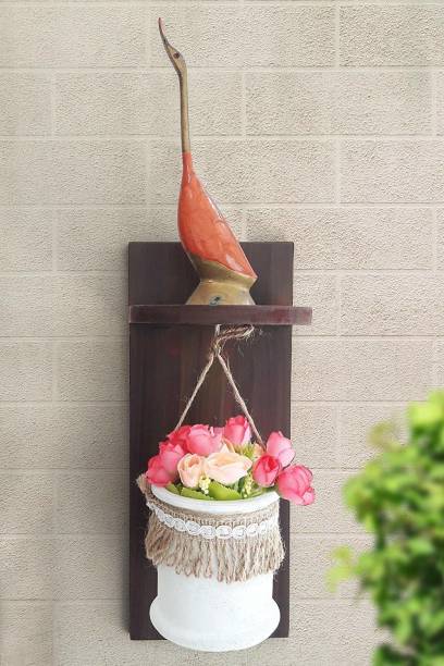 TIED RIBBONS Decorative Wall Shelf with Flower Pot and Artificial Flowers for Decoration Brown Rose Artificial Flower  with Pot