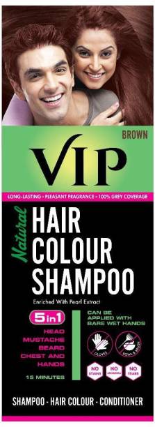VIP NATURAL HAIR COLOUR SHAMPOO 180 ML , Brown, brwom