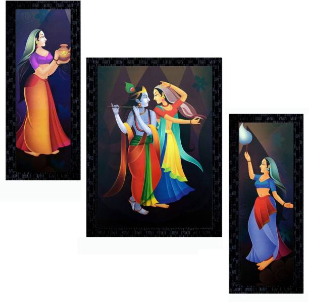 Janki Beautiful Radha Krishna Modern Art Wall Paintings set of 3 with frame for home decor and for living room Canvas 11.15 inch x 8.15 inch Painting