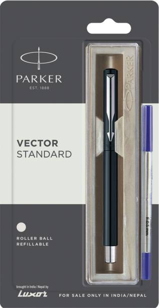 PARKER Vector Standard Chrome Trim Black Body Color Roller Ball Pen