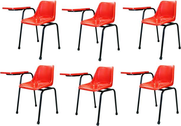 Finch Fox Student Chair with Glossy Seat & Writing Pad, Heavy 1" Inch Pipe, Anti Skid Buffer, in Flash Red Glossy Color with 1 Year Warranty (Set of 6) NA Study Arm Chair