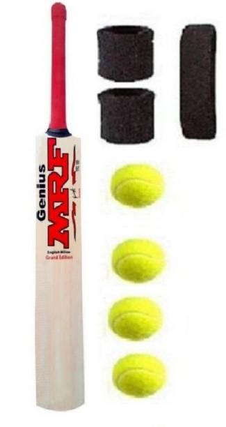 MRF POPULAR WILLOW BAT WITH FOUR BALL AND HEAD &WRIST BAND Cricket Kit