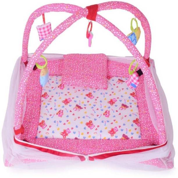 Chote Janab Cotton Infants Washable Cotton Bedding Set (Pink Dought) Mosquito Net