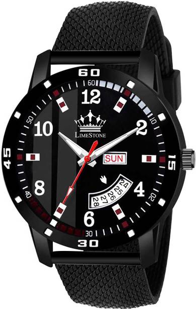 LIMESTONE All Black Mesh Strap Day and Date Functioning Quartz Analog Watch – For Men