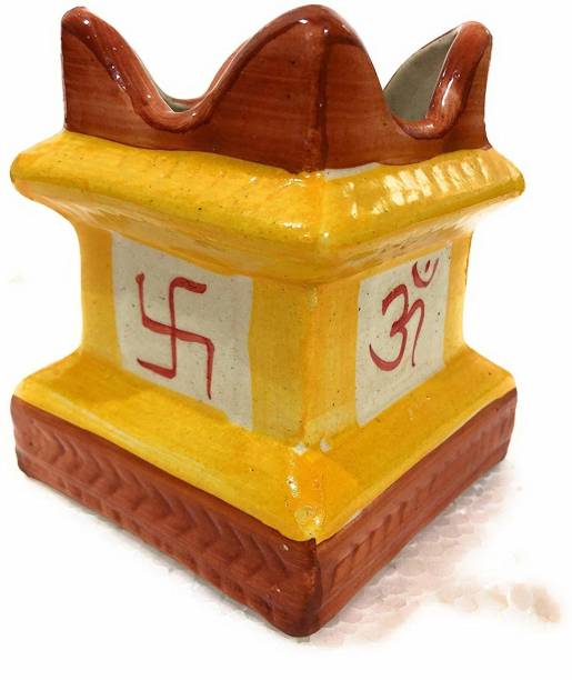 Bright Shop Handcrafted Small TULSI Style Ceramic Pot with OM & Swastik Ceramic Vase