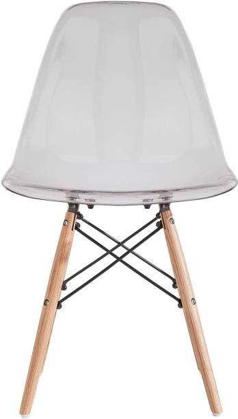 Finch Fox Simple & Stylish Inspired Modern Eames Mid Century Transparent Seat Dining Chair with Wood & Black Accents Iconic American Mid-Century Styling (Transparent) Plastic Dining Chair