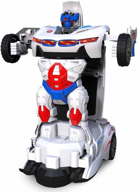 kiddiecorner Battery Operated Converting BMW Car to Robot, Robot to Car Automatically,Transformer Toy, with Light and Sound for Kids (White)