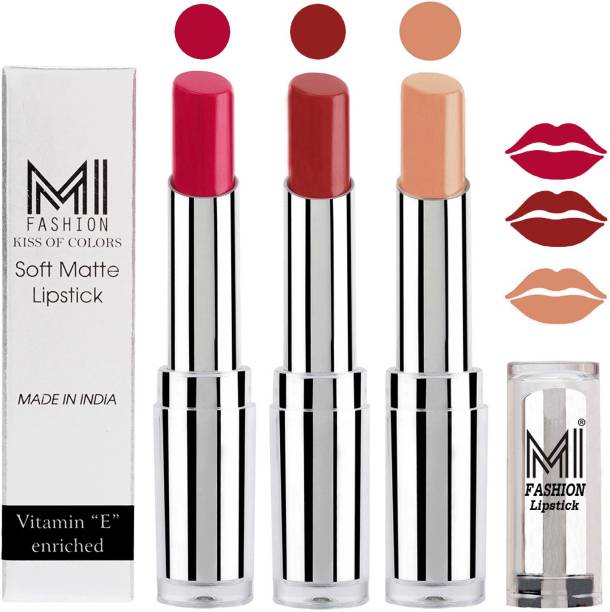 MI FASHION Single Stroke Bold Application Luxurious Smooth Creamy Matte Lipstick Sets of 3 Code no 1505