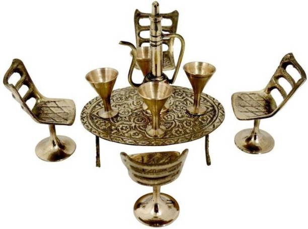 Fashion Bizz Handcrafted Brass Mini Chair Table Set Queen Size Decorative Showpiece  -  10 cm