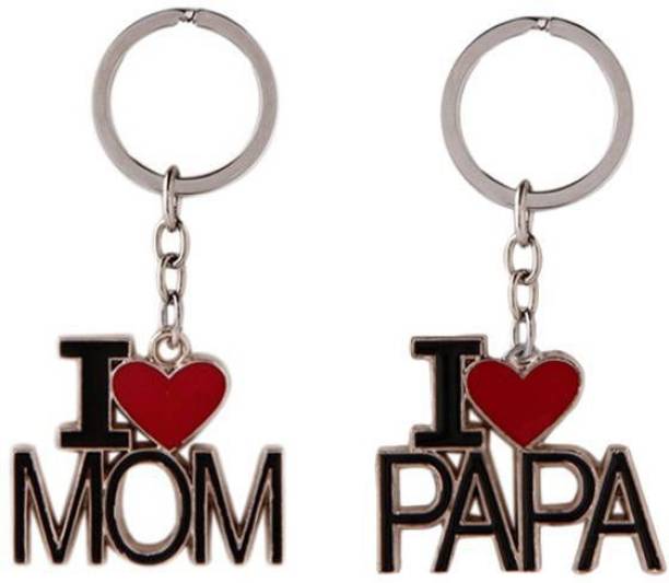 GRD I Love Mom and Papa Metal Key Rings Combo Key Chain