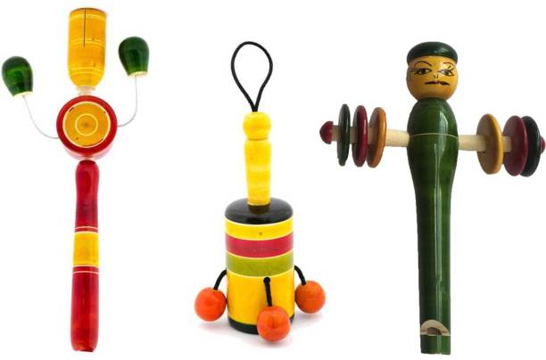 Tovick Wooden Set of 3 classic Rattles - Eco-friendly Wooden Toys