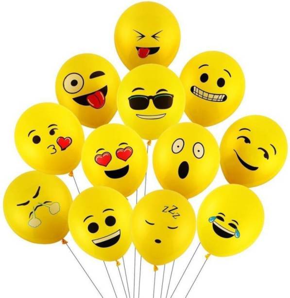 Magic Balloons Solid Smartcraft Printed Emoji Balloons Latex Yellow Emoji Smiley Balloons (Pack Of 25) Balloon Balloon