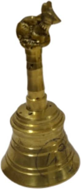 Puja N Pujari Puja Ghanti Bell with Nandi Hand Pure Brass (3.5 Inches) Brass Pooja Bell
