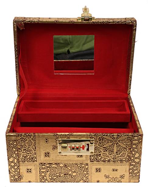 KUBER INDUSTRIES Wooden Vanity Box With Lock System (Gold) -CTKTC8737 Metalic Vanity Box