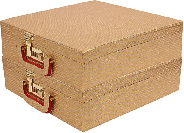 KUBER INDUSTRIES Wooden 2 Pieces Four Rod Bangle Storage Box (Gold) -CTKTC8736 Metalic Design Vanity Box