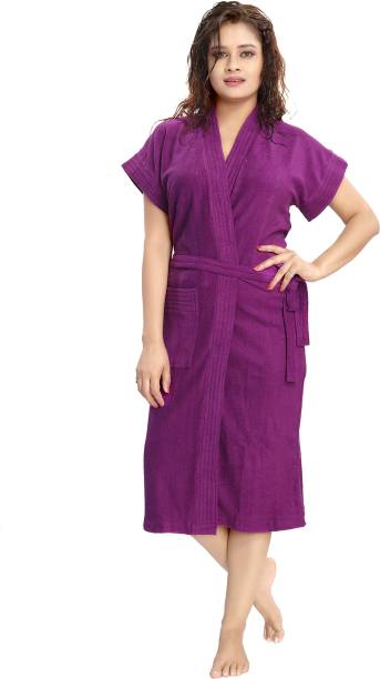 Ayesha enterprises Purple Free Size Bath Robe