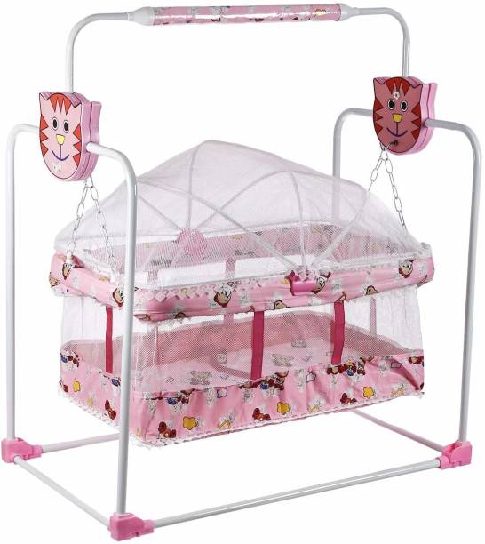 NHR Cozy New Born Baby Cradle, Baby Swing, Baby jhula, Baby palna, Baby Bedding, Baby Bed, Crib, Bassinet with Mosquito Net for 0-9 Months (Red)
