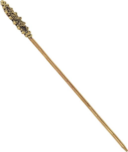 V L IMPEX Oxidized Metal Antique Hair Stick For Bun Gold Plated Metal Hair Pins For Women Bun Stick