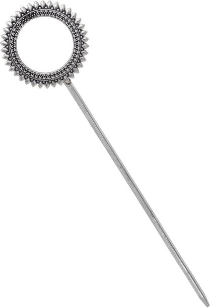 V L IMPEX Oxidized Silver Designer Bun Stick for Women Juda Pins Bun Stick
