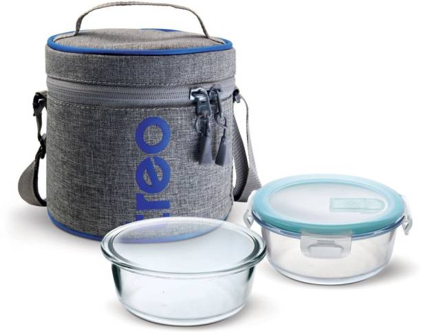 TREO All Fresh Borosilicate Glass Tiffin Lunch Box 2 Round Containers, 380 ml each 2 Containers Lunch Box