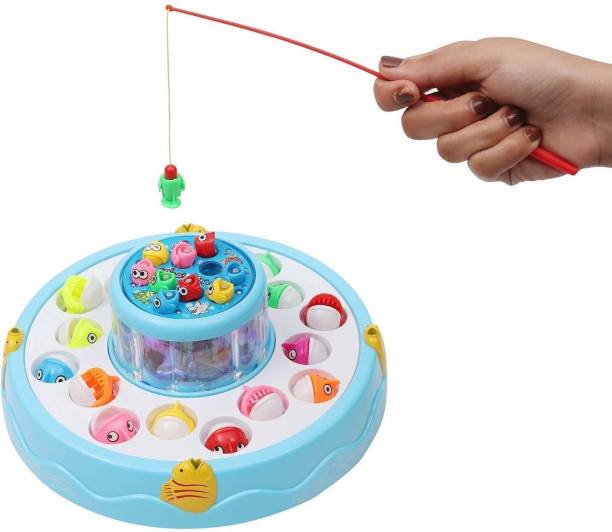 FATFISH Fish Catching Game Big with 26 Fishes and 4 Pods, Includes Music and Lights (Mix Color)