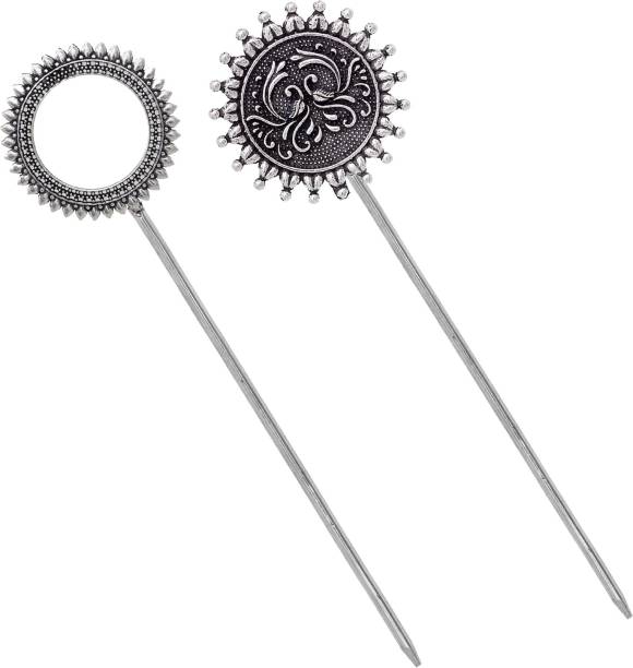 V L IMPEX Women Traditional Oxidized Metal Hair Stick Pin Juda Stick for Women Bun Stick