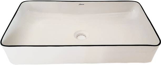 Brizzio White With Black Lined Ceramic Wash Basin 444 Table Top Basin