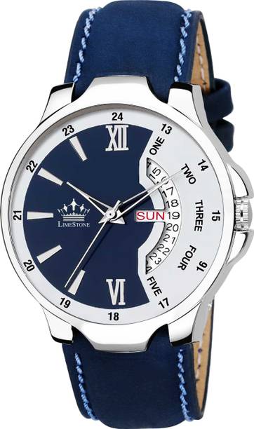 LIMESTONE Bleed Blue Day and Date Functioning Strap Adult Quartz Analog Watch – For Men