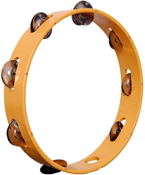 Leepesx 4 Inch Wooden Hand Tambourine with Metal Single Row Jingles Polyester Drum Skin Tambourines Entertainment Musical Timbrel for Adults Kids Dancine Singing Party 