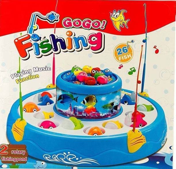 PS Aakriti Fishing Electric Rotating Magnetic Fish Catching Game With Musical Lights (Multicolor)
